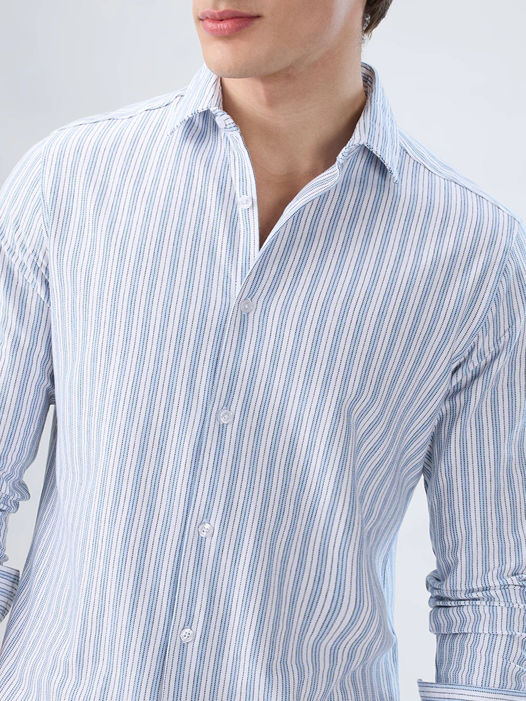Classic Blue Mist Striped Knitted Shirt - Image 3