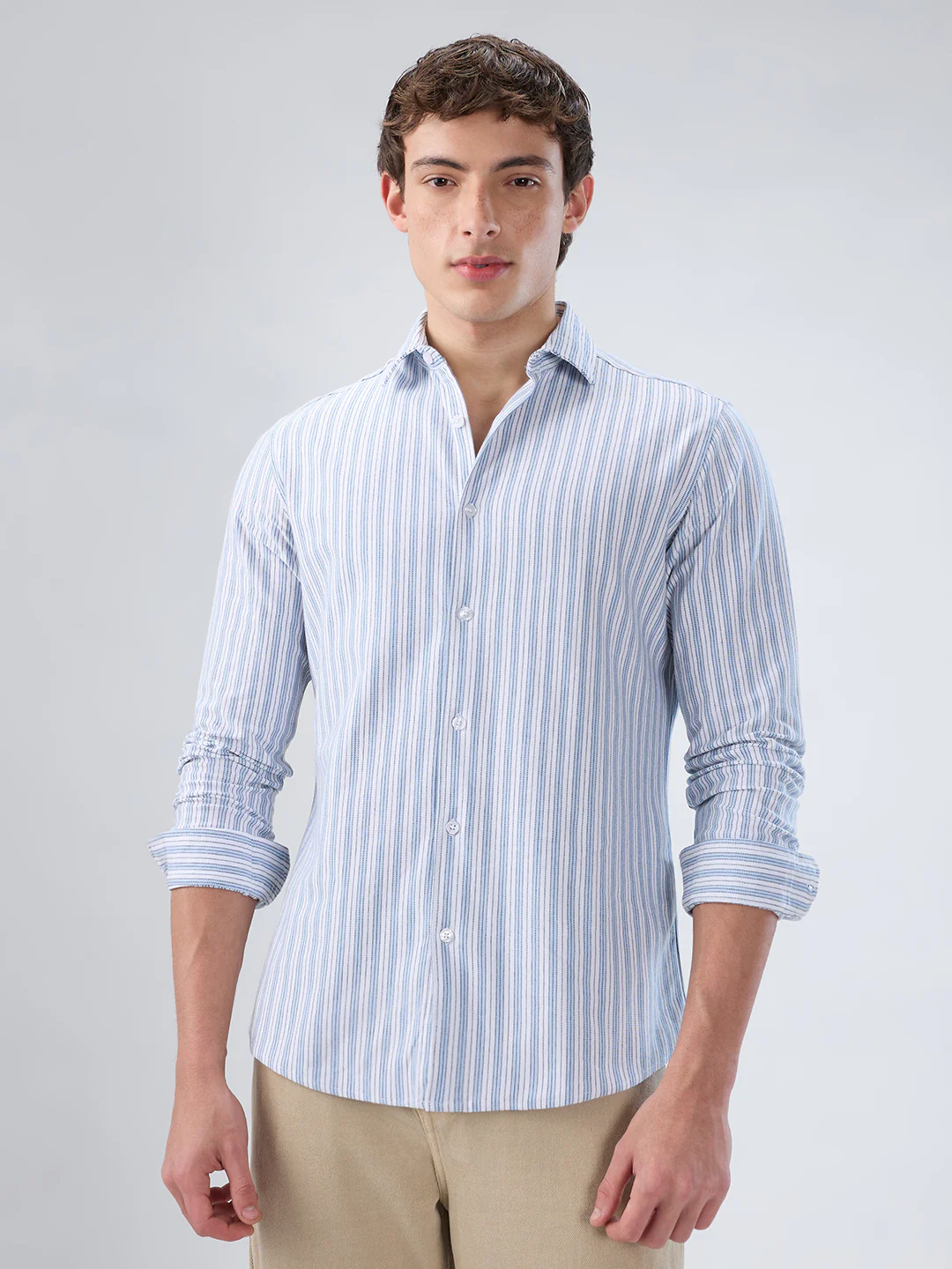 Classic Blue Mist Striped Knitted Shirt - Image 4