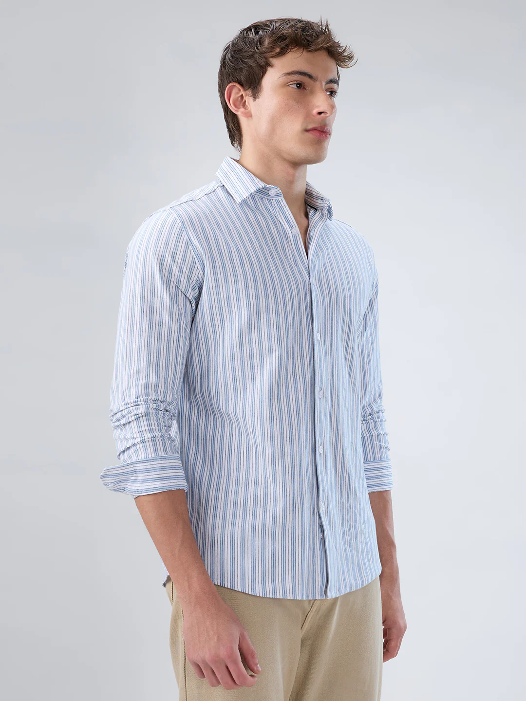 Classic Blue Mist Striped Knitted Shirt - Image 5