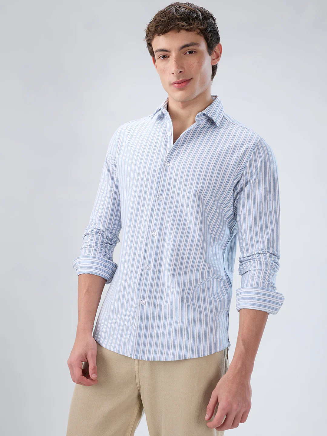 Classic Blue Mist Striped Knitted Shirt - Image 6