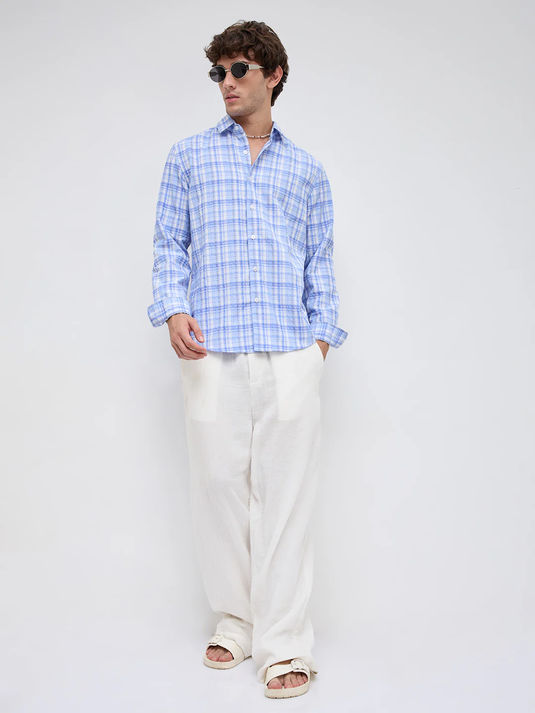 Classic Blue & White Balanced Seersucker Checks Shirt - Image 8