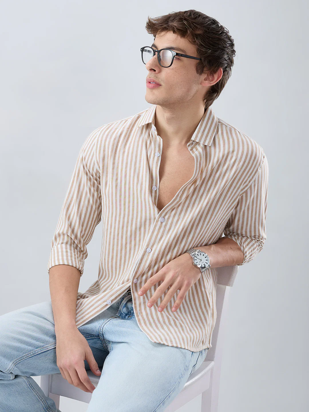 Classic Brown Candy Striped Vacation Shirt
