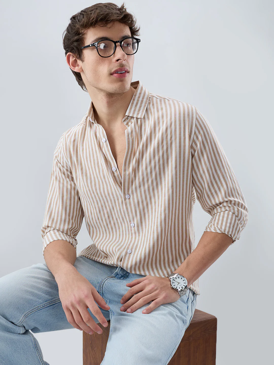 Classic Brown Candy Striped Vacation Shirt - Image 4