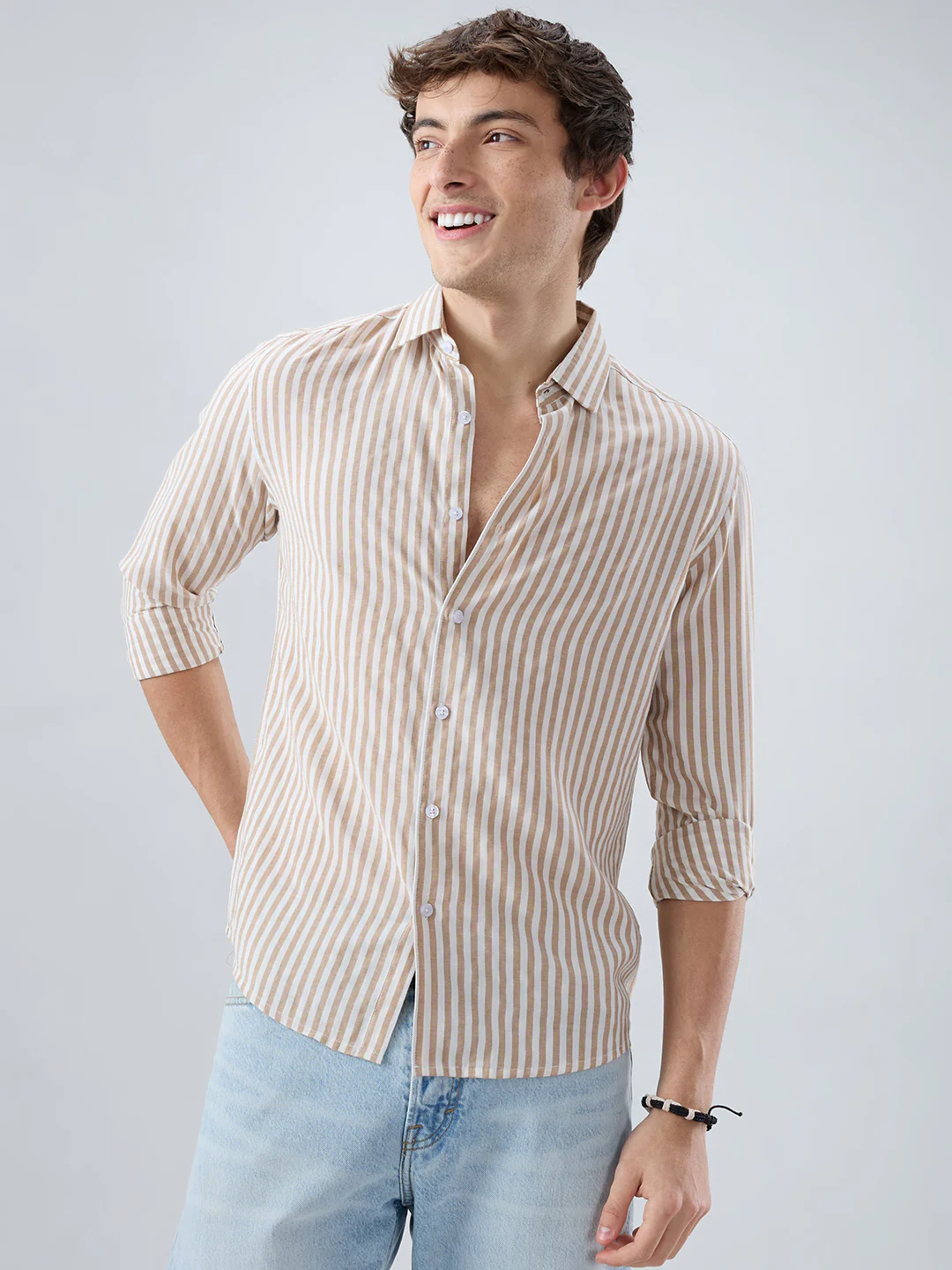 Classic Brown Candy Striped Vacation Shirt - Image 5