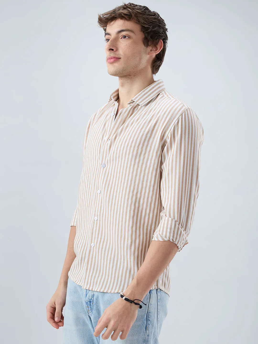 Classic Brown Candy Striped Vacation Shirt - Image 6