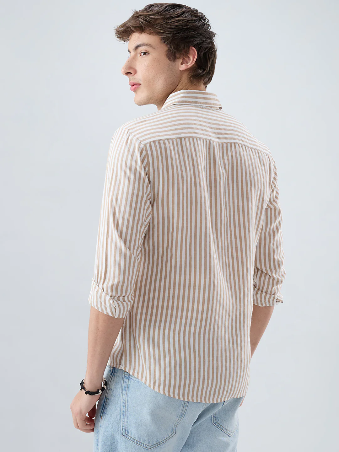 Classic Brown Candy Striped Vacation Shirt - Image 7