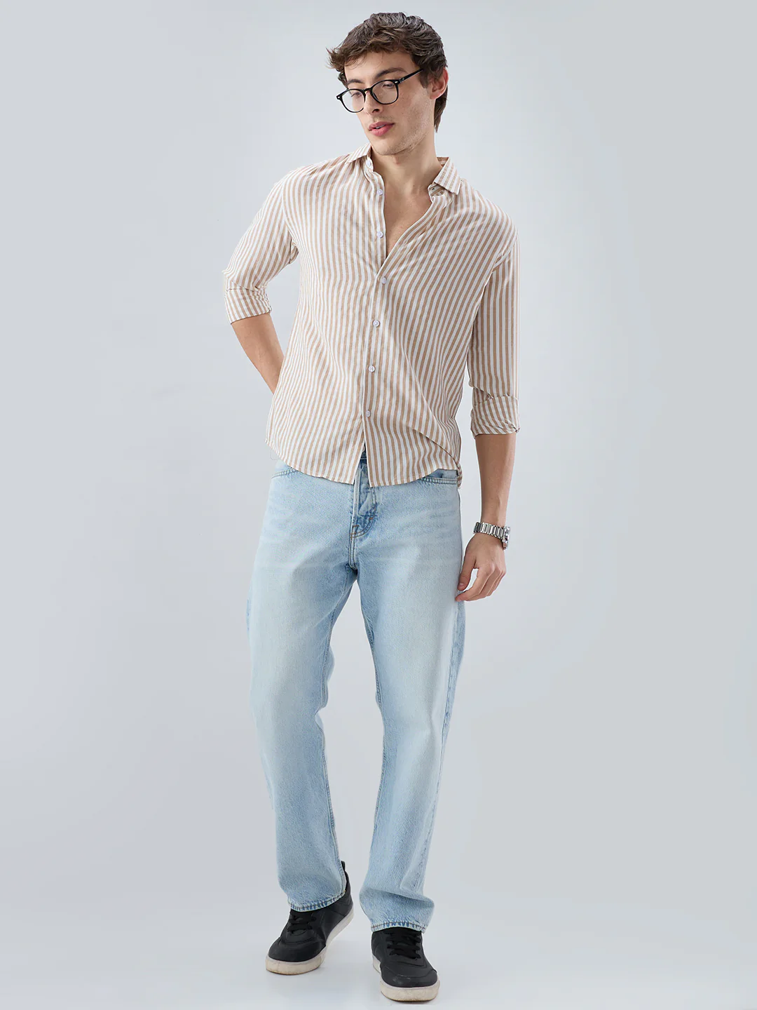 Classic Brown Candy Striped Vacation Shirt - Image 8