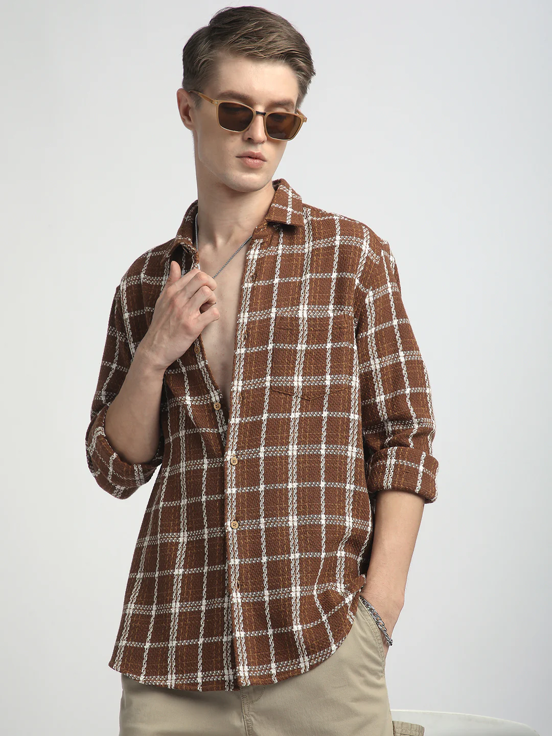 Classic Brown Rustwood Checks Woven Shirt - Image 2