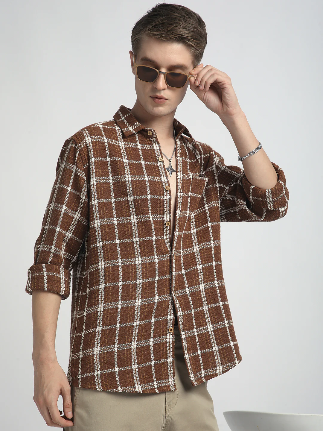 Classic Brown Rustwood Checks Woven Shirt - Image 4