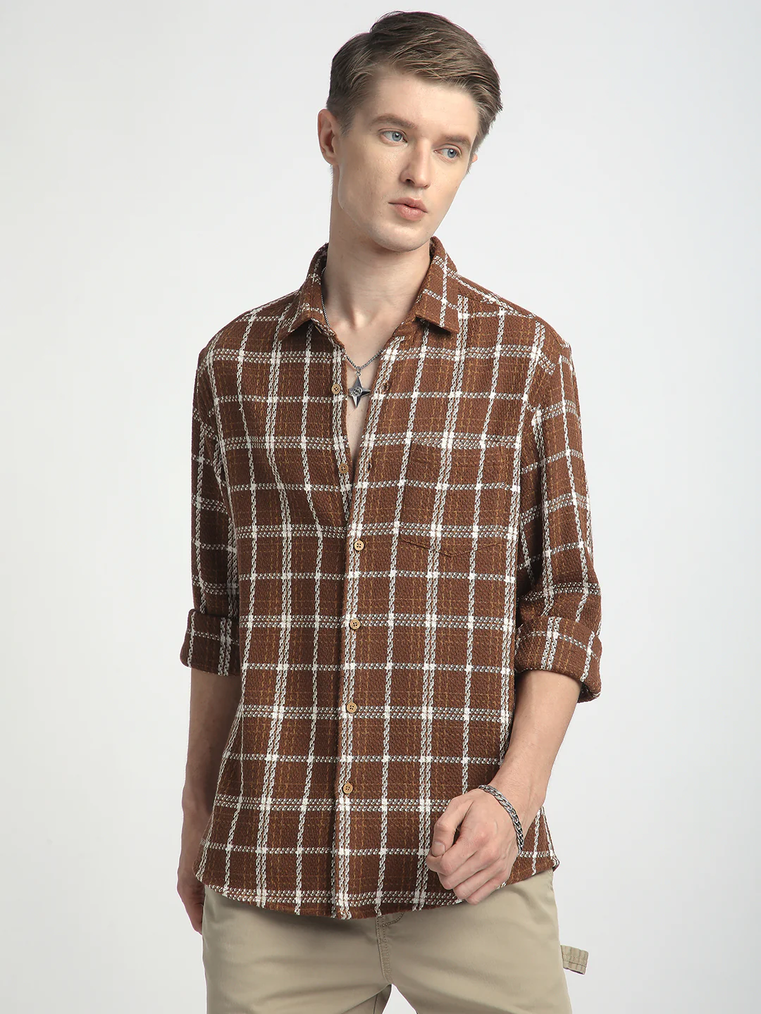 Classic Brown Rustwood Checks Woven Shirt - Image 5