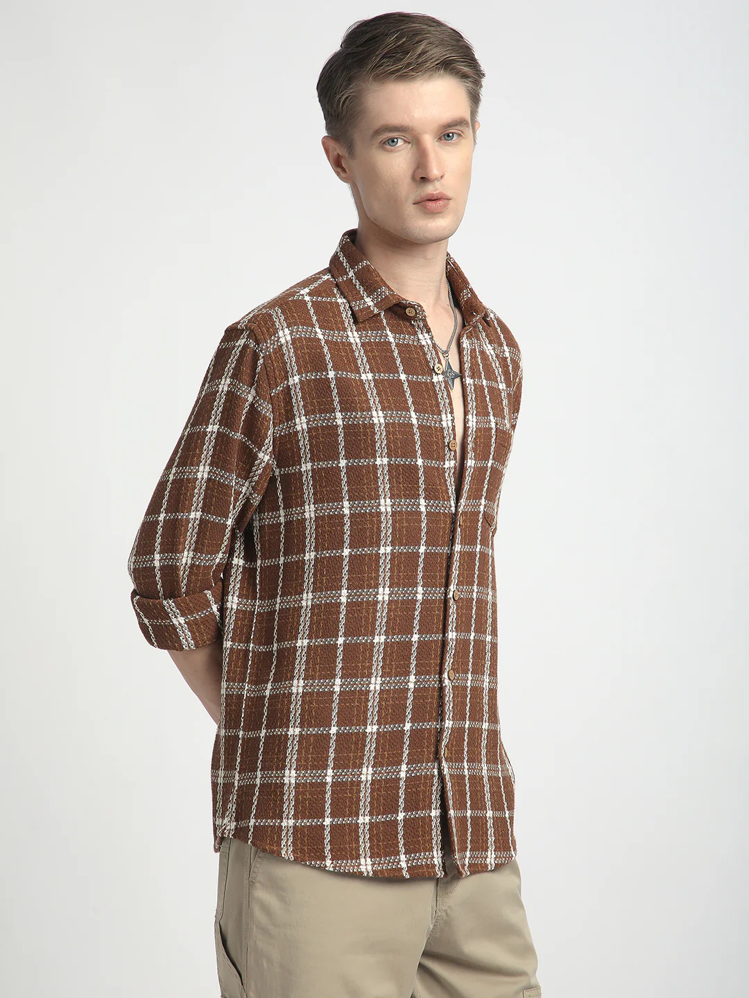 Classic Brown Rustwood Checks Woven Shirt - Image 6