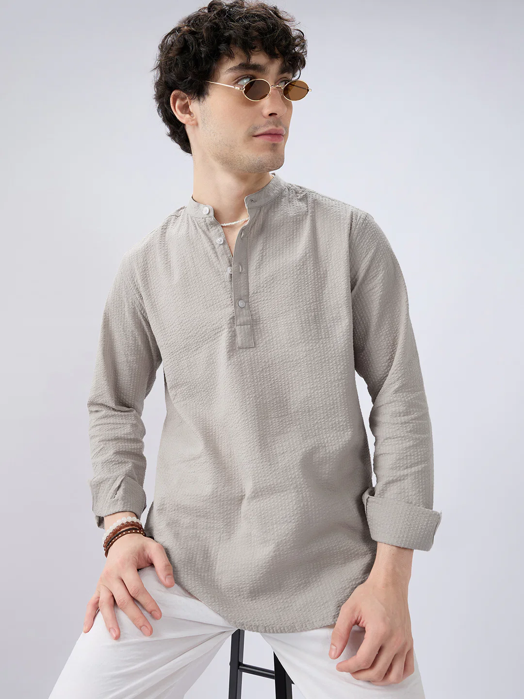 Classic Cloud Grey Seersucker Kurta