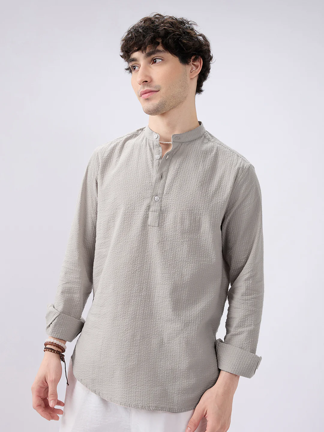Classic Cloud Grey Seersucker Kurta - Image 2