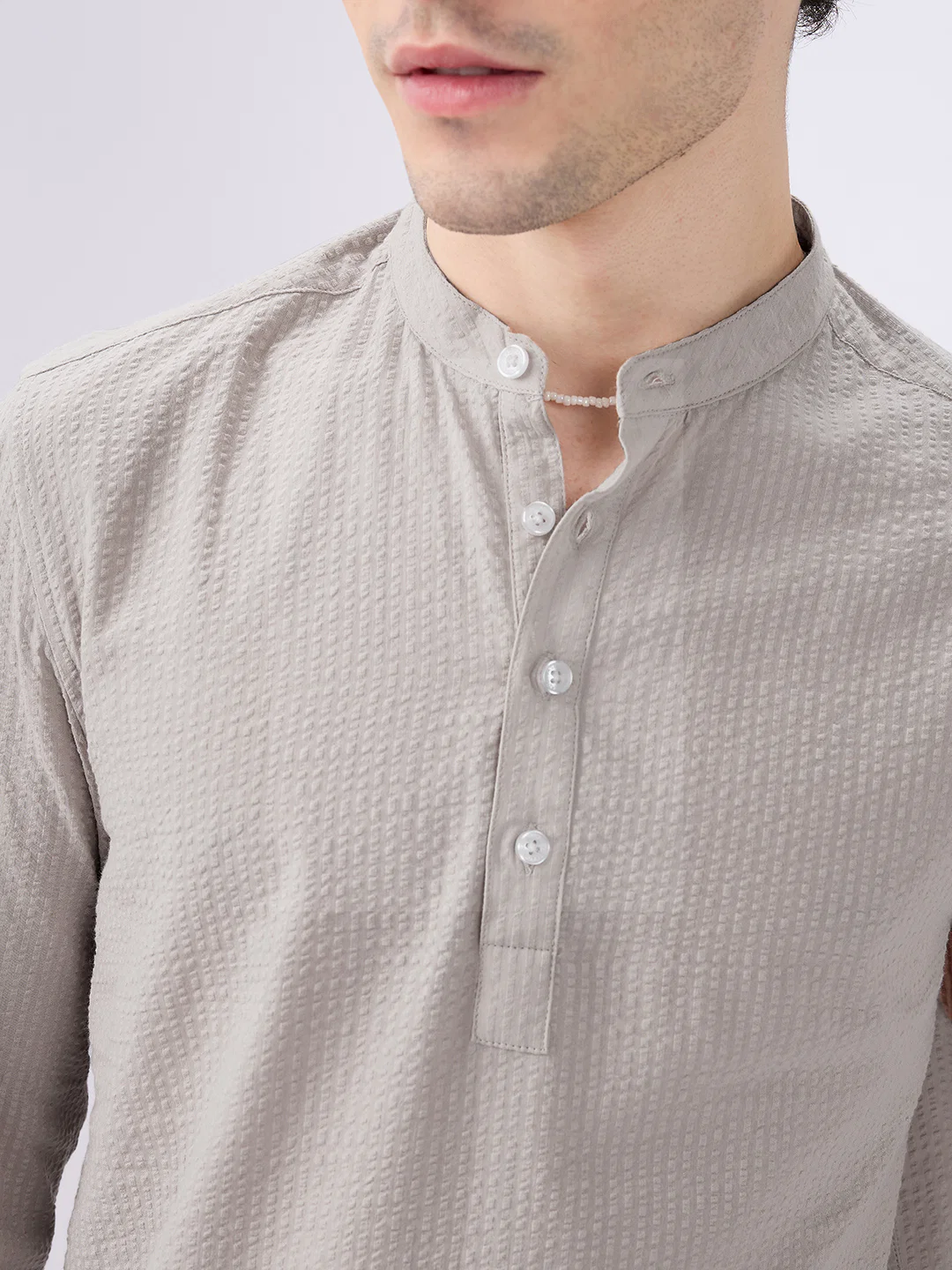 Classic Cloud Grey Seersucker Kurta - Image 3