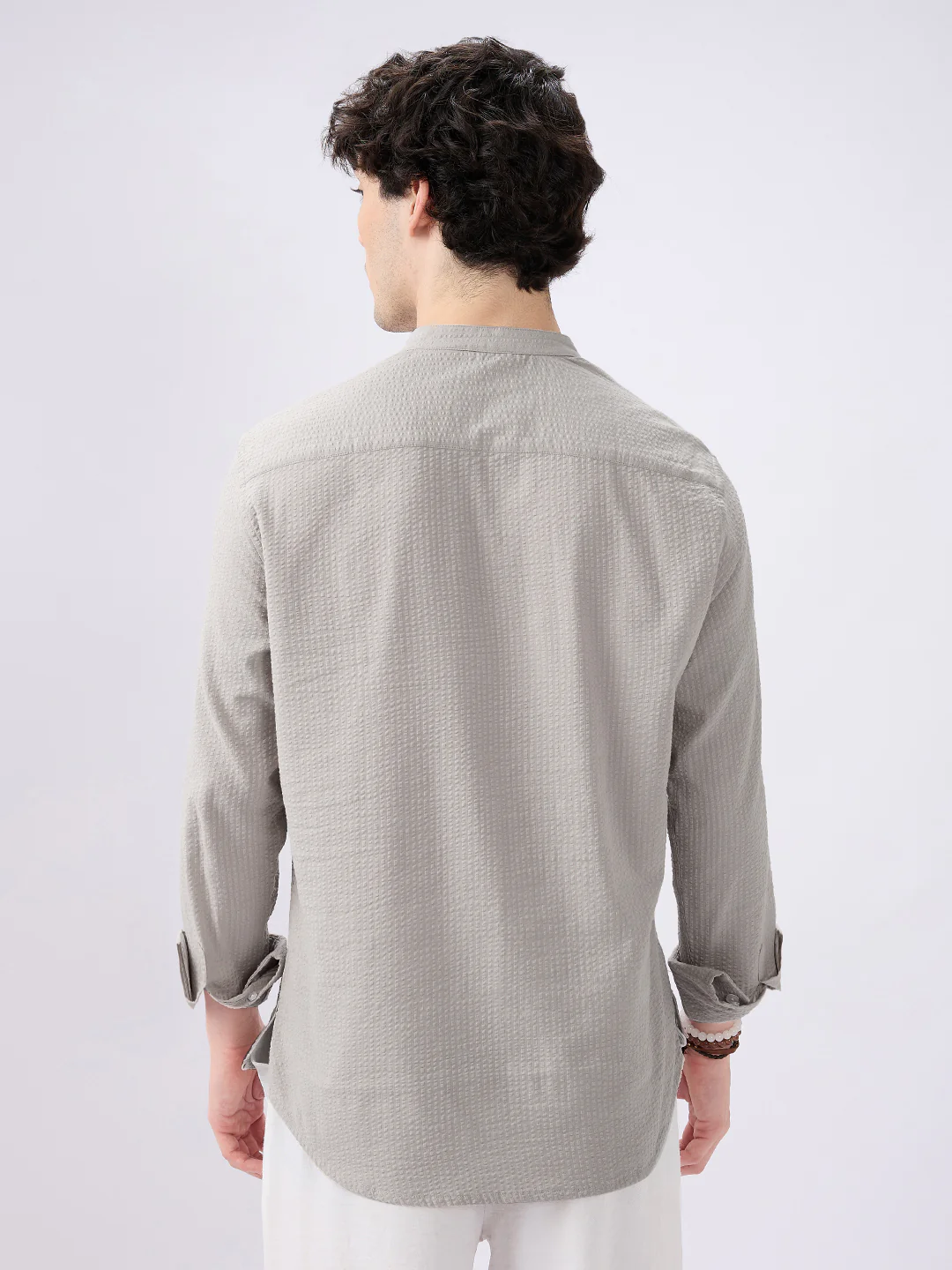 Classic Cloud Grey Seersucker Kurta - Image 5