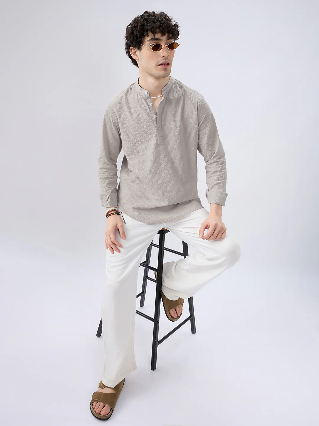 Classic Cloud Grey Seersucker Kurta - Image 6