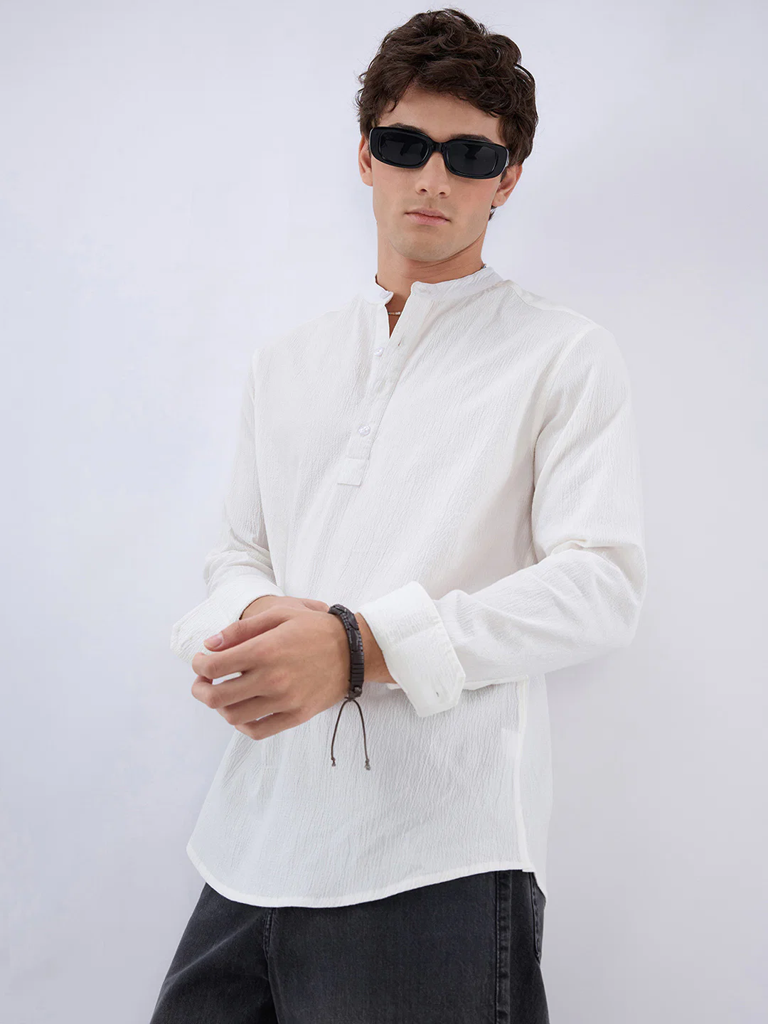 Classic Cloud White Textured Kurta - Image 2