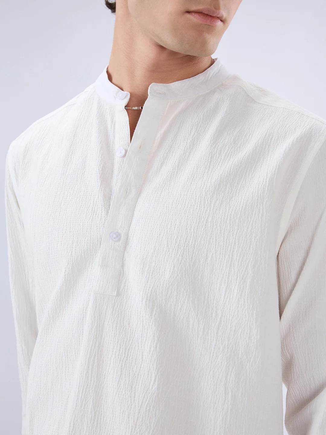 Classic Cloud White Textured Kurta - Image 3
