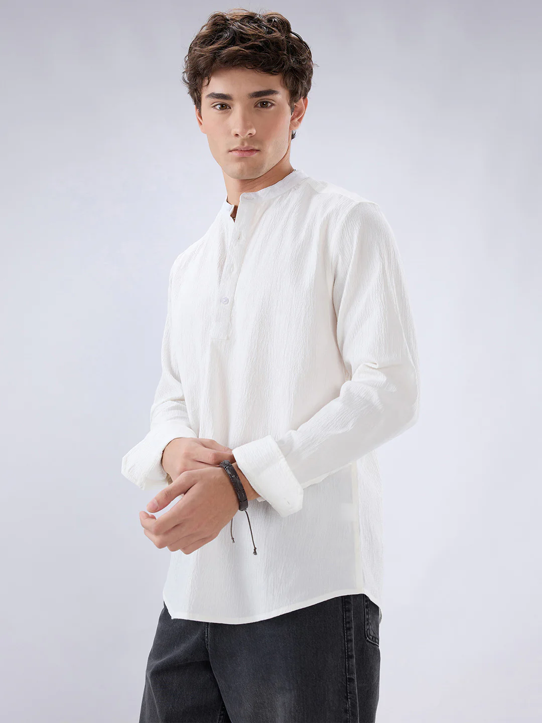Classic Cloud White Textured Kurta - Image 6