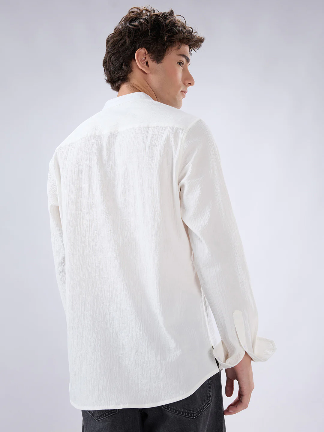 Classic Cloud White Textured Kurta - Image 7
