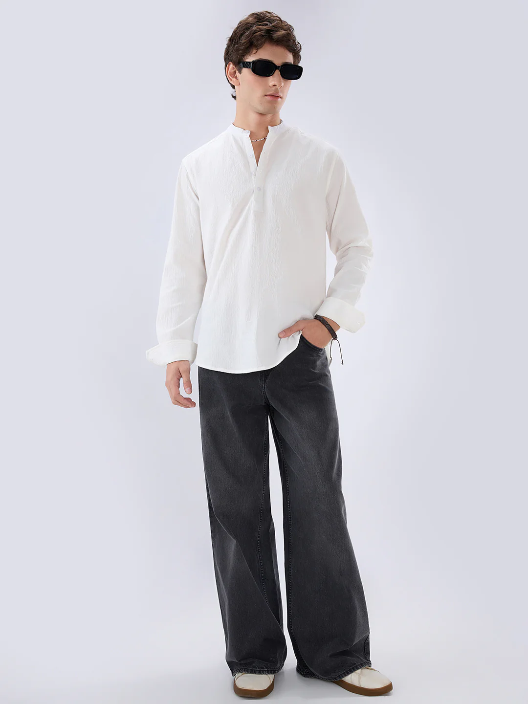 Classic Cloud White Textured Kurta - Image 8