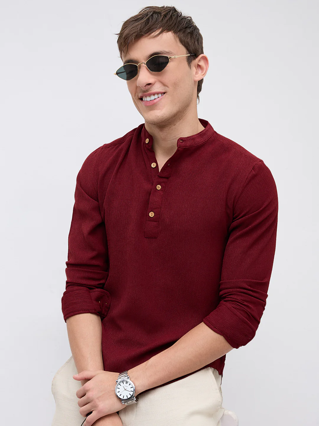 Classic Deep Maroon Crepe Kurta - Image 2