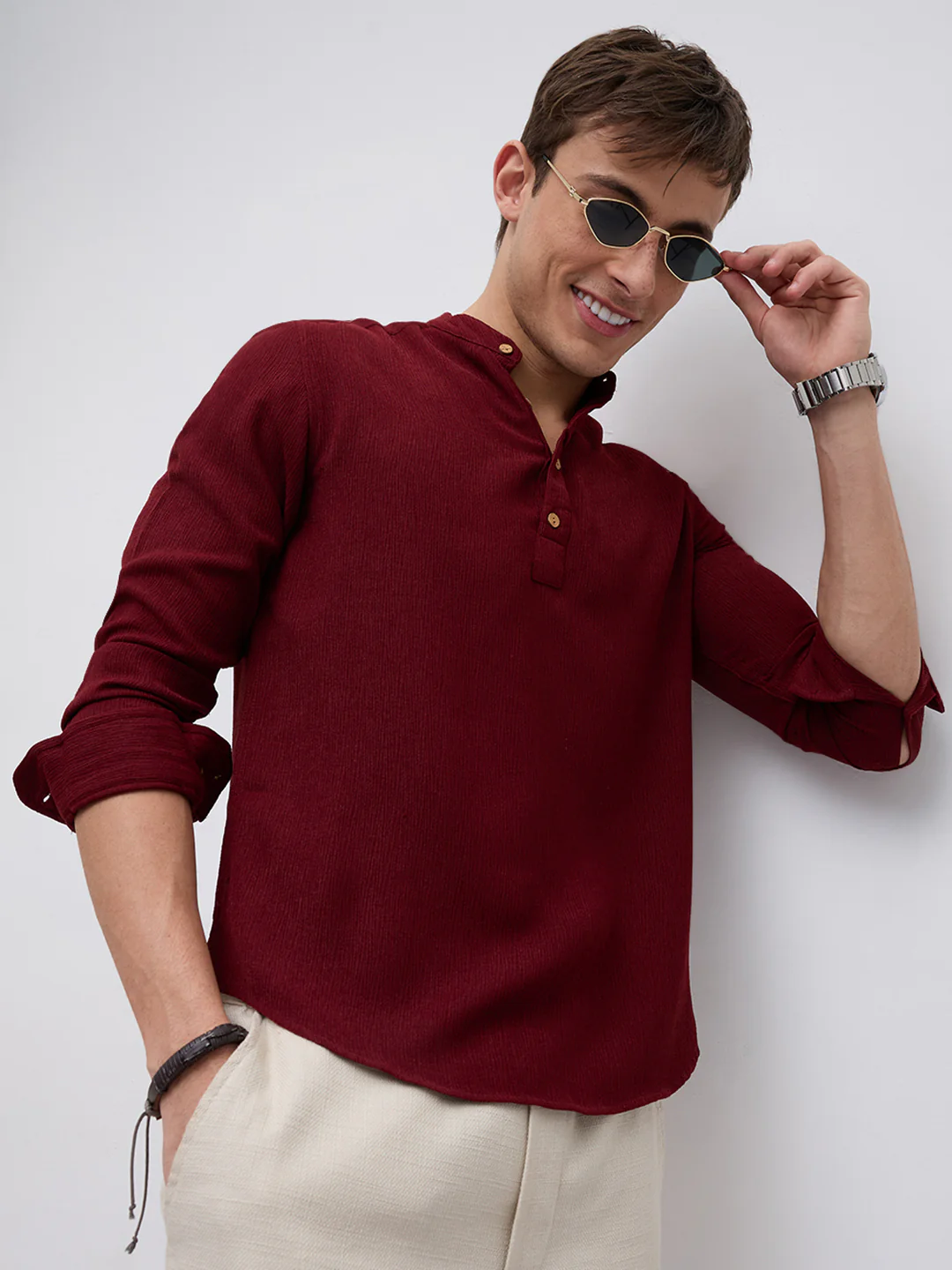 Classic Deep Maroon Crepe Kurta - Image 4