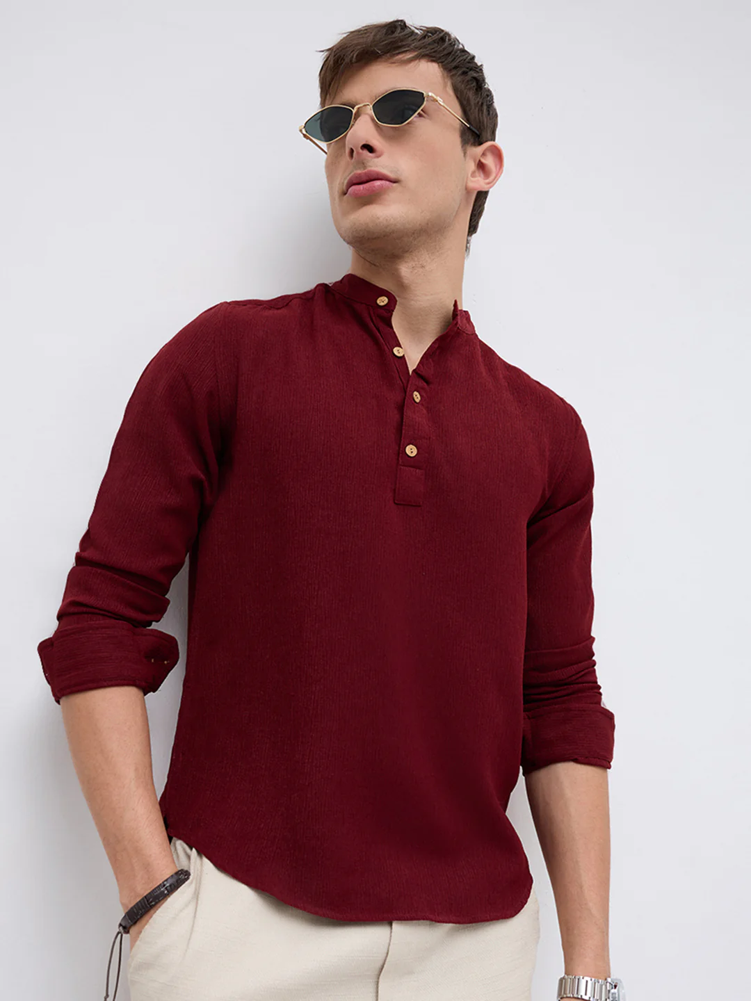 Classic Deep Maroon Crepe Kurta - Image 5