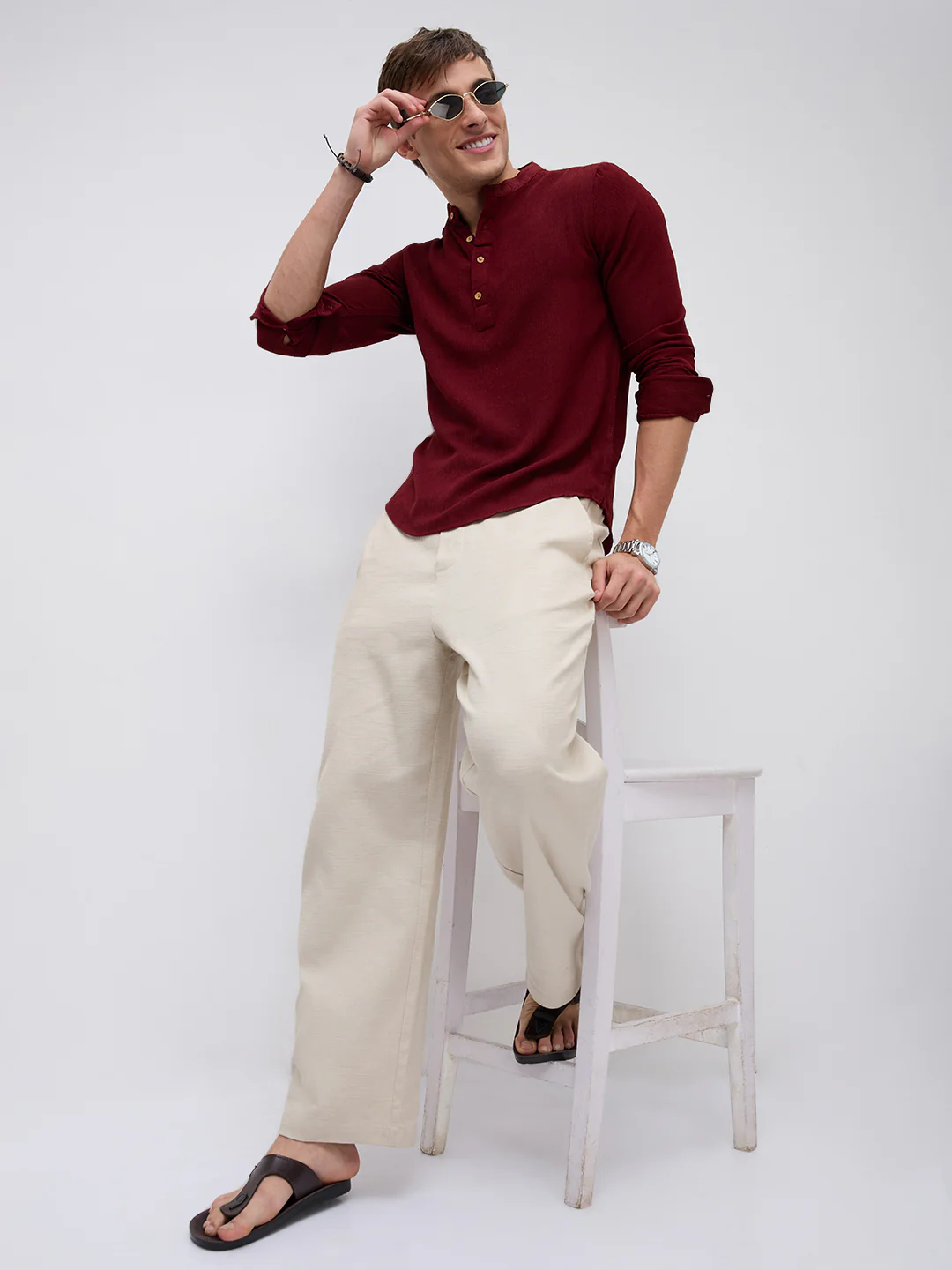 Classic Deep Maroon Crepe Kurta - Image 7