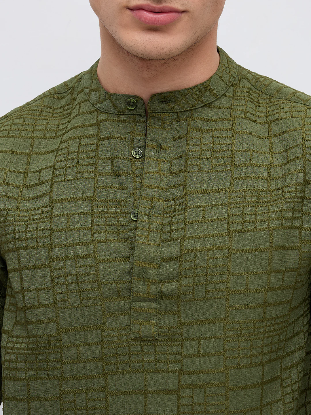 Classic Forest Green Maze Textured Kurta - Image 3