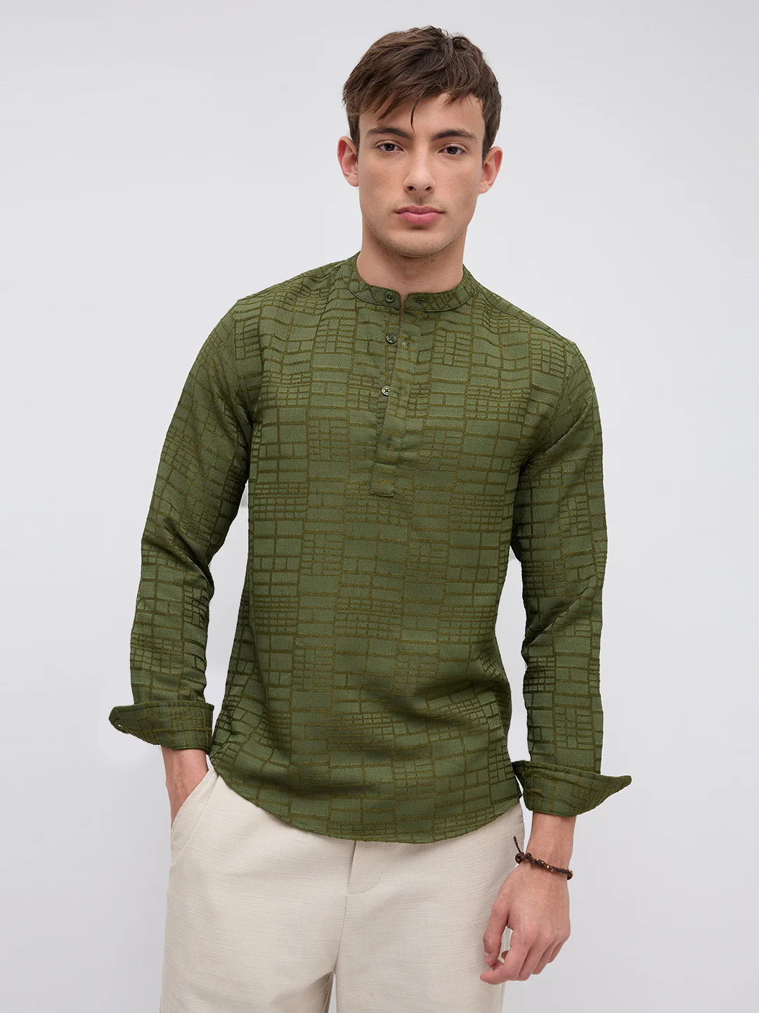 Classic Forest Green Maze Textured Kurta - Image 5