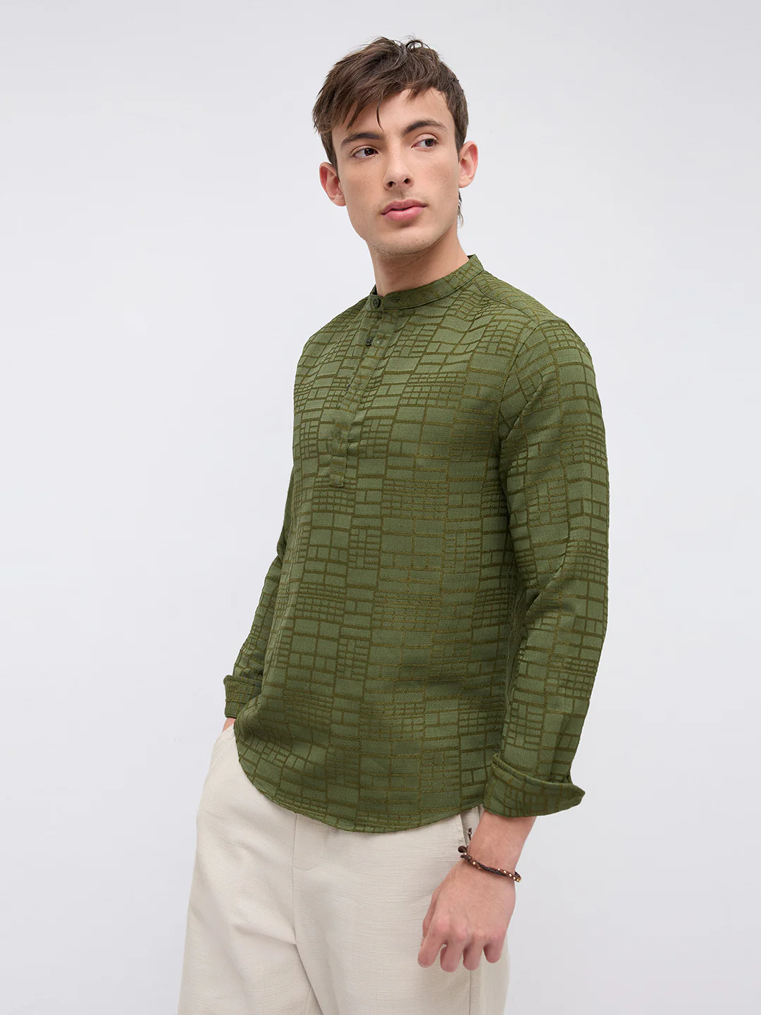 Classic Forest Green Maze Textured Kurta - Image 6