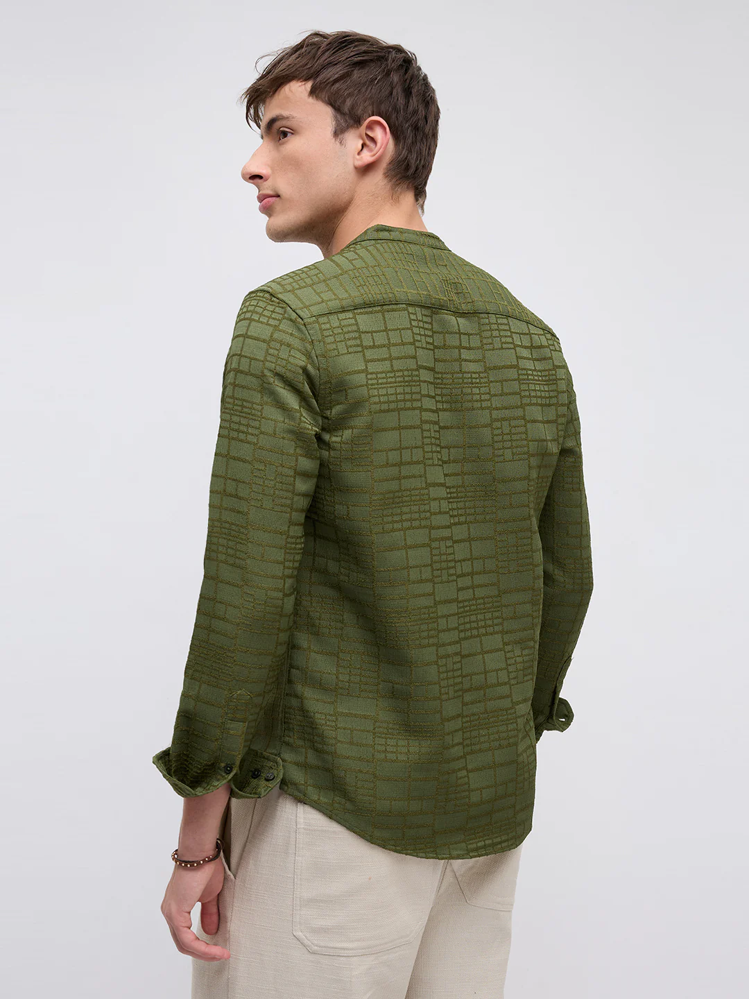 Classic Forest Green Maze Textured Kurta - Image 7