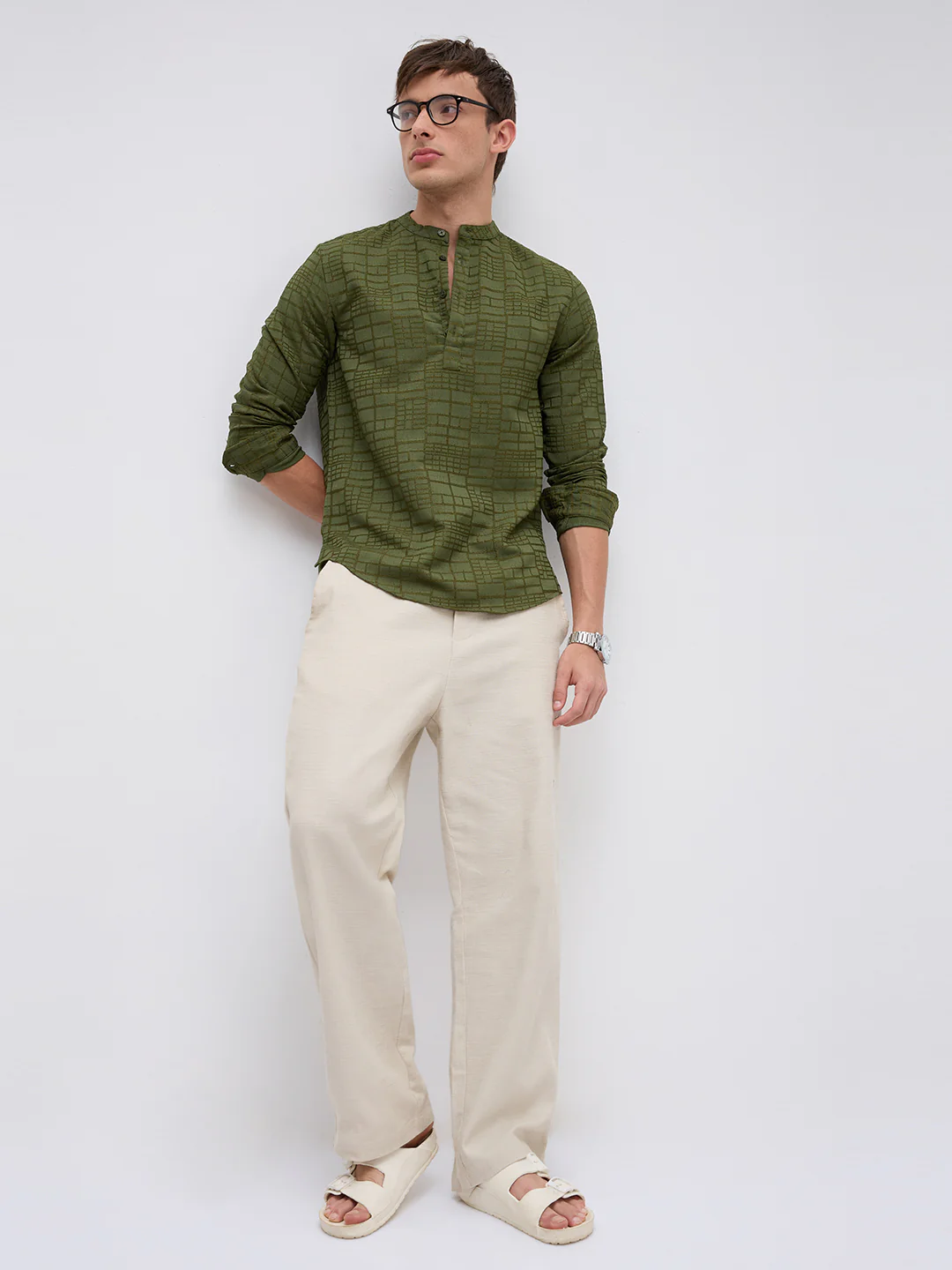 Classic Forest Green Maze Textured Kurta - Image 8
