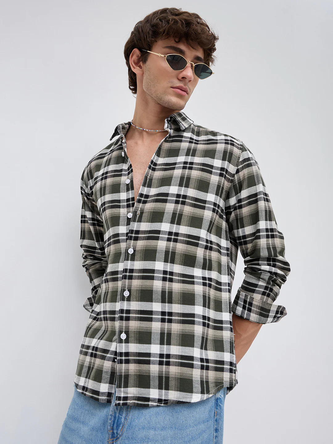 Classic Forest Green & White Plaid Checks Shirt - Image 4