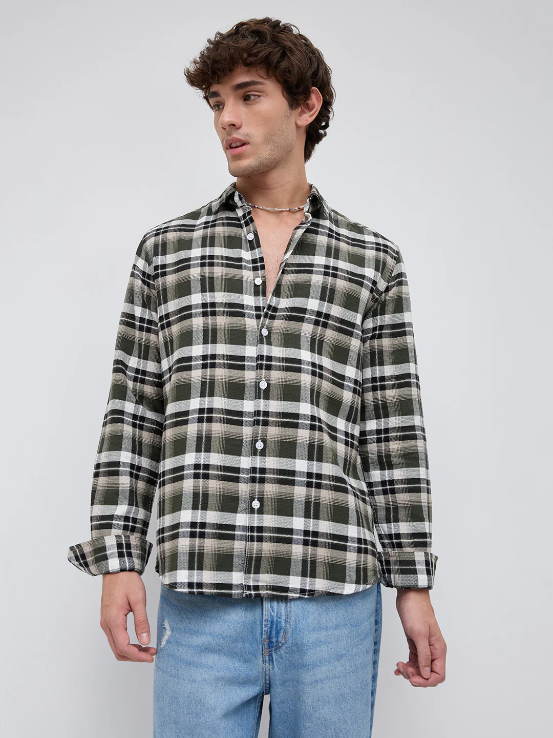 Classic Forest Green & White Plaid Checks Shirt - Image 5
