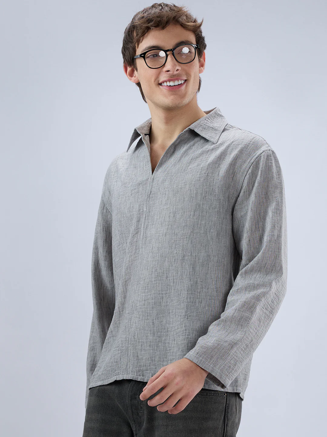 Classic Grey Center Seam Oversized Polo Shirt - Image 2