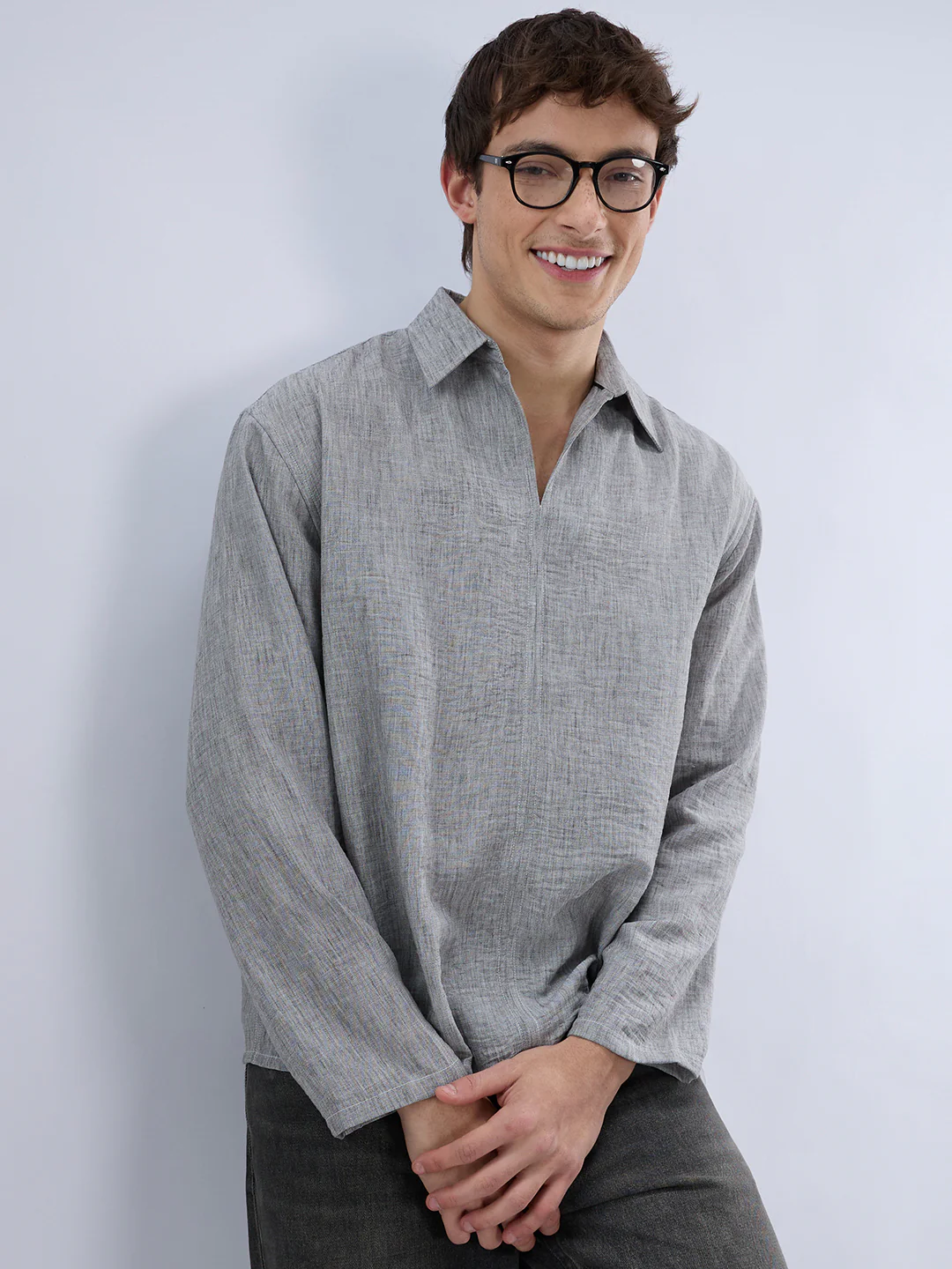 Classic Grey Center Seam Oversized Polo Shirt - Image 4
