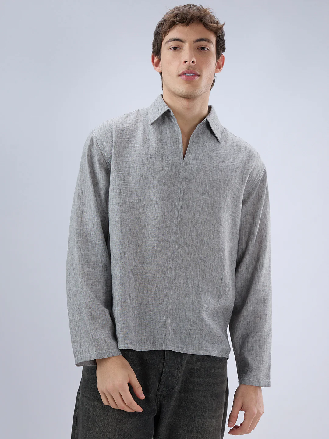 Classic Grey Center Seam Oversized Polo Shirt - Image 5