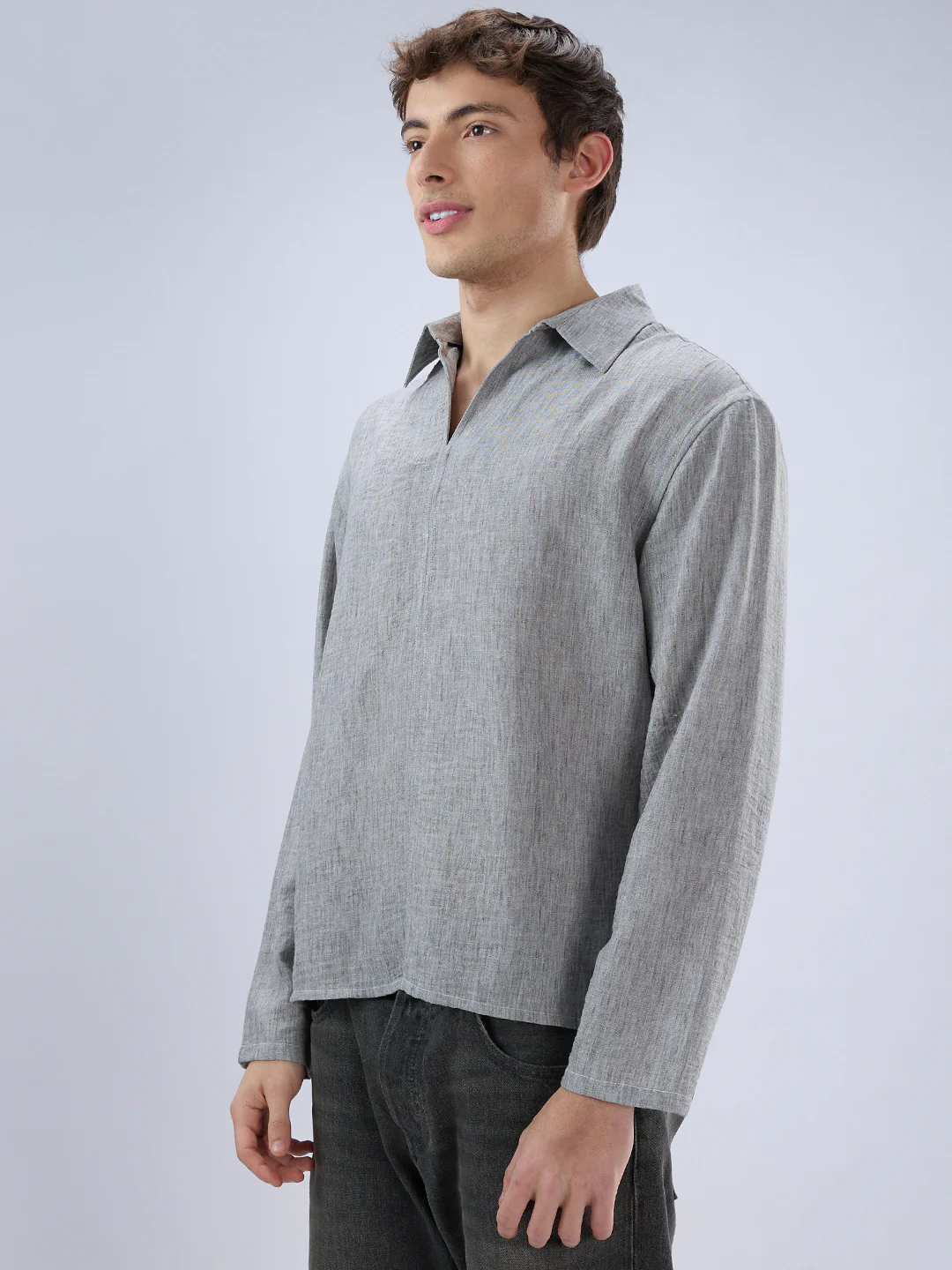 Classic Grey Center Seam Oversized Polo Shirt - Image 6