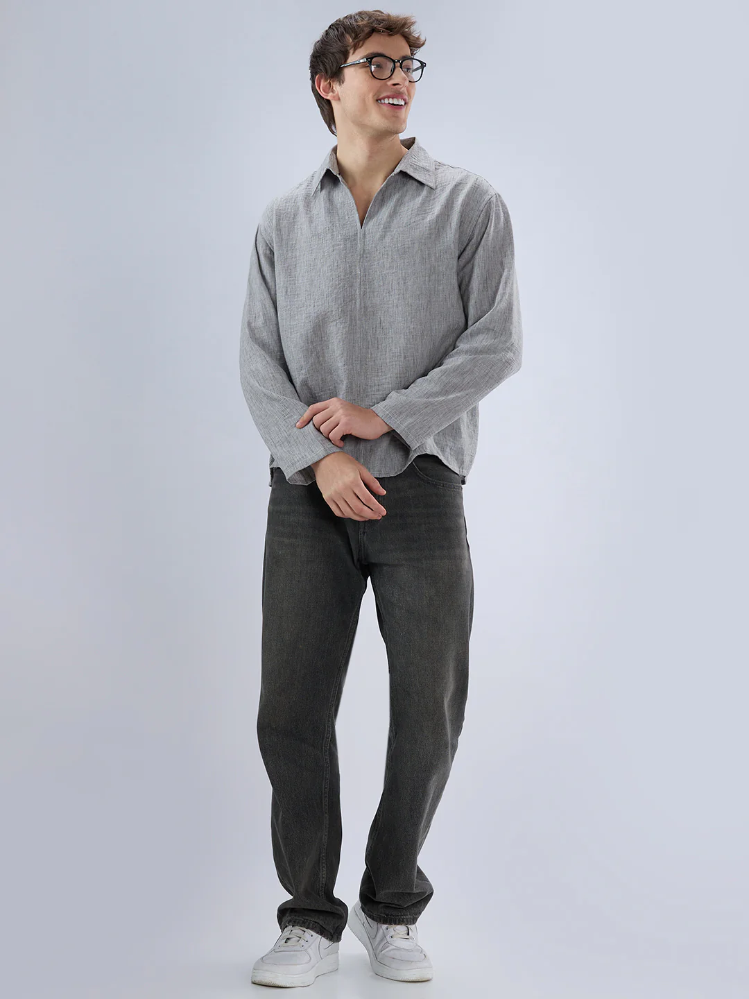 Classic Grey Center Seam Oversized Polo Shirt - Image 8