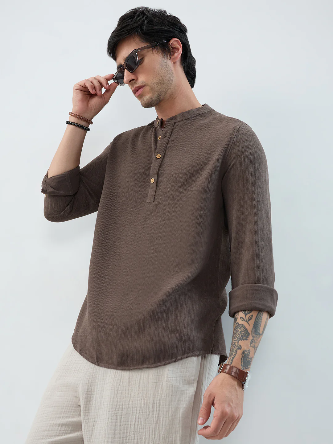 Classic Grey Crinkled Kurta - Image 2