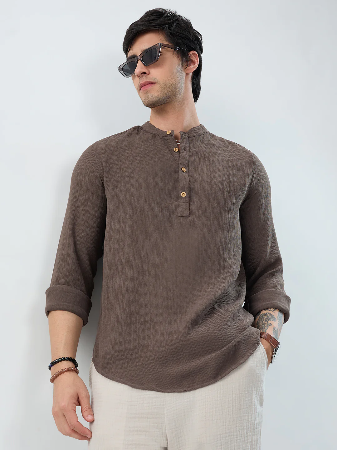 Classic Grey Crinkled Kurta - Image 4
