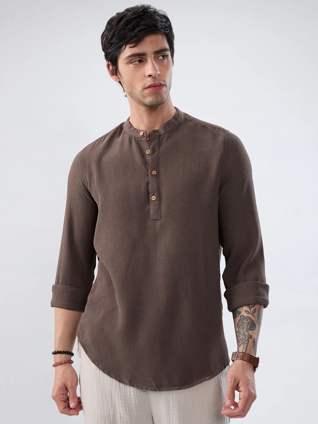 Classic Grey Crinkled Kurta - Image 5