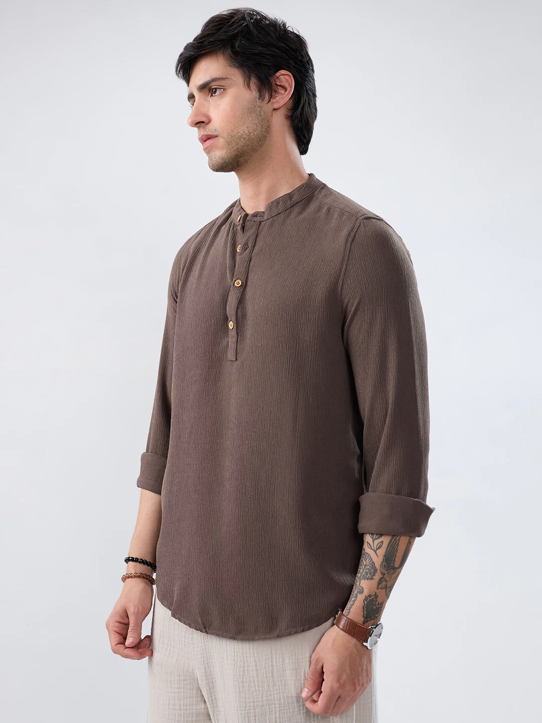 Classic Grey Crinkled Kurta - Image 6