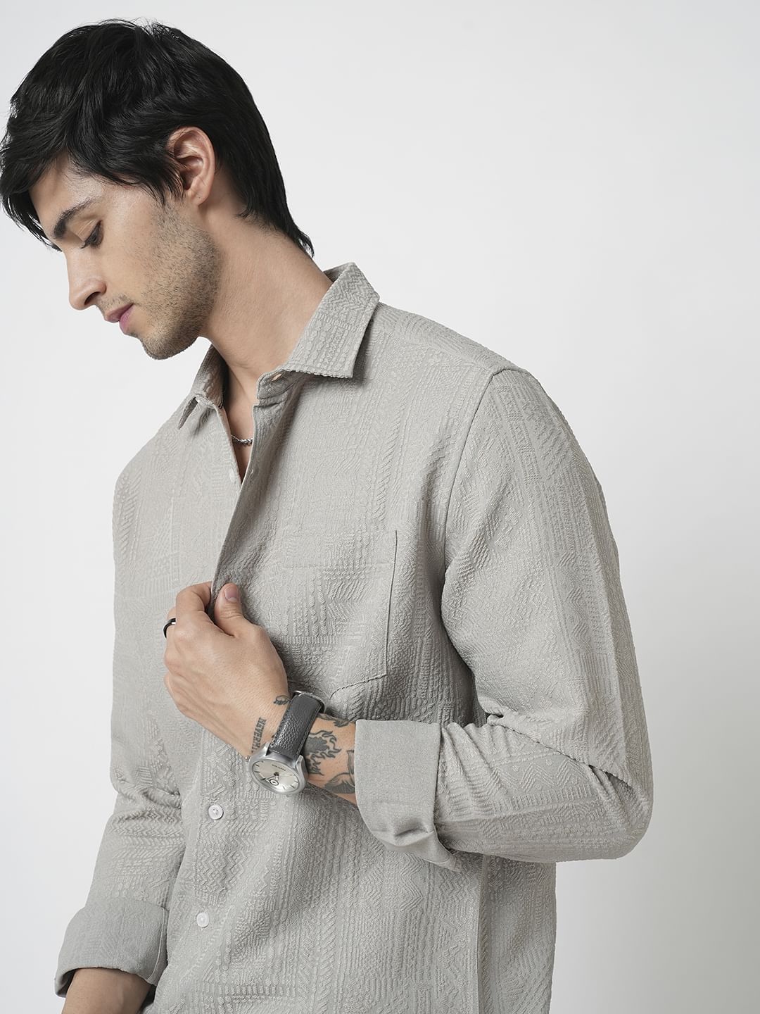 Classic Grey Jacquard Shirt - Image 2