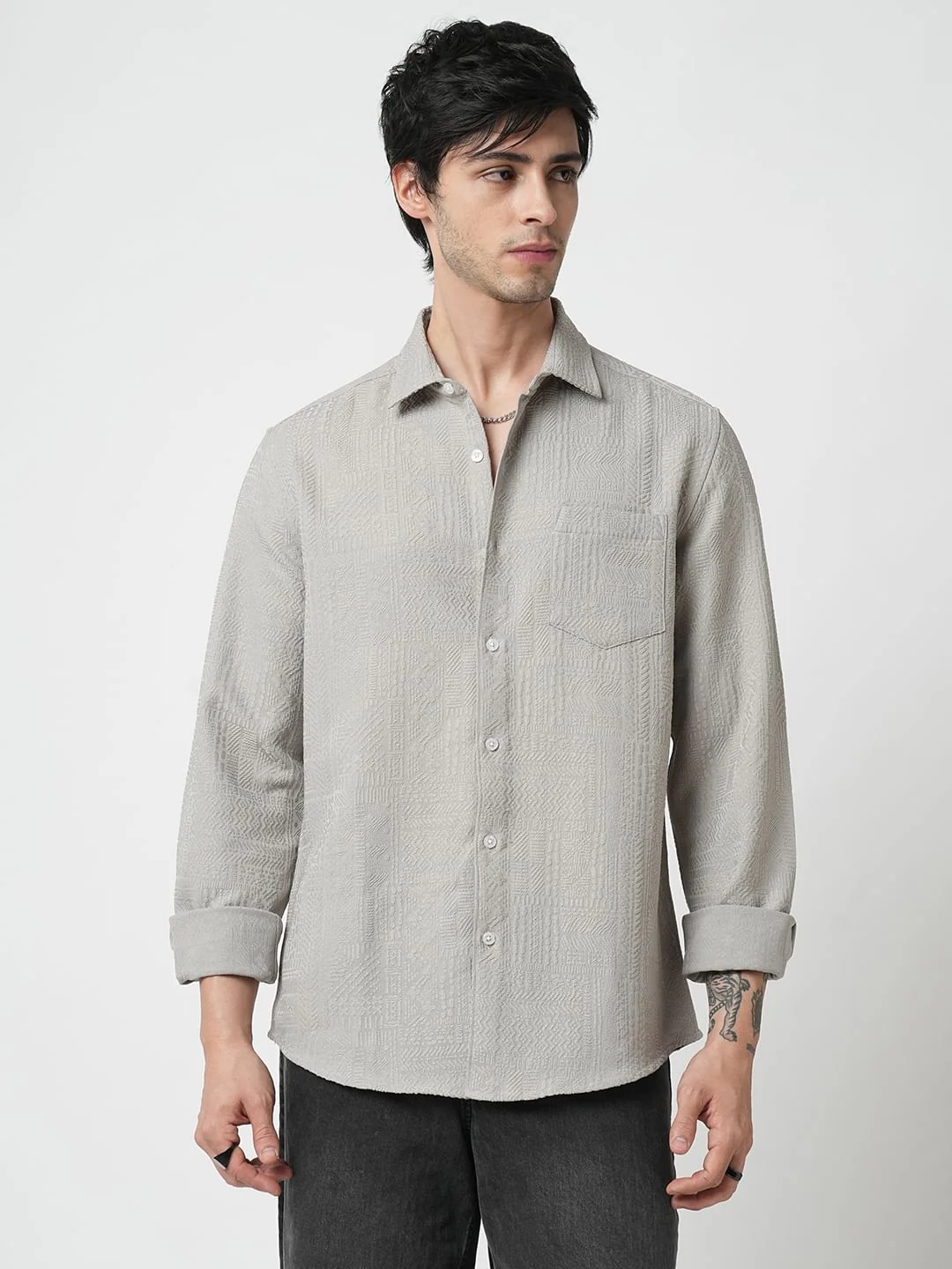 Classic Grey Jacquard Shirt - Image 4