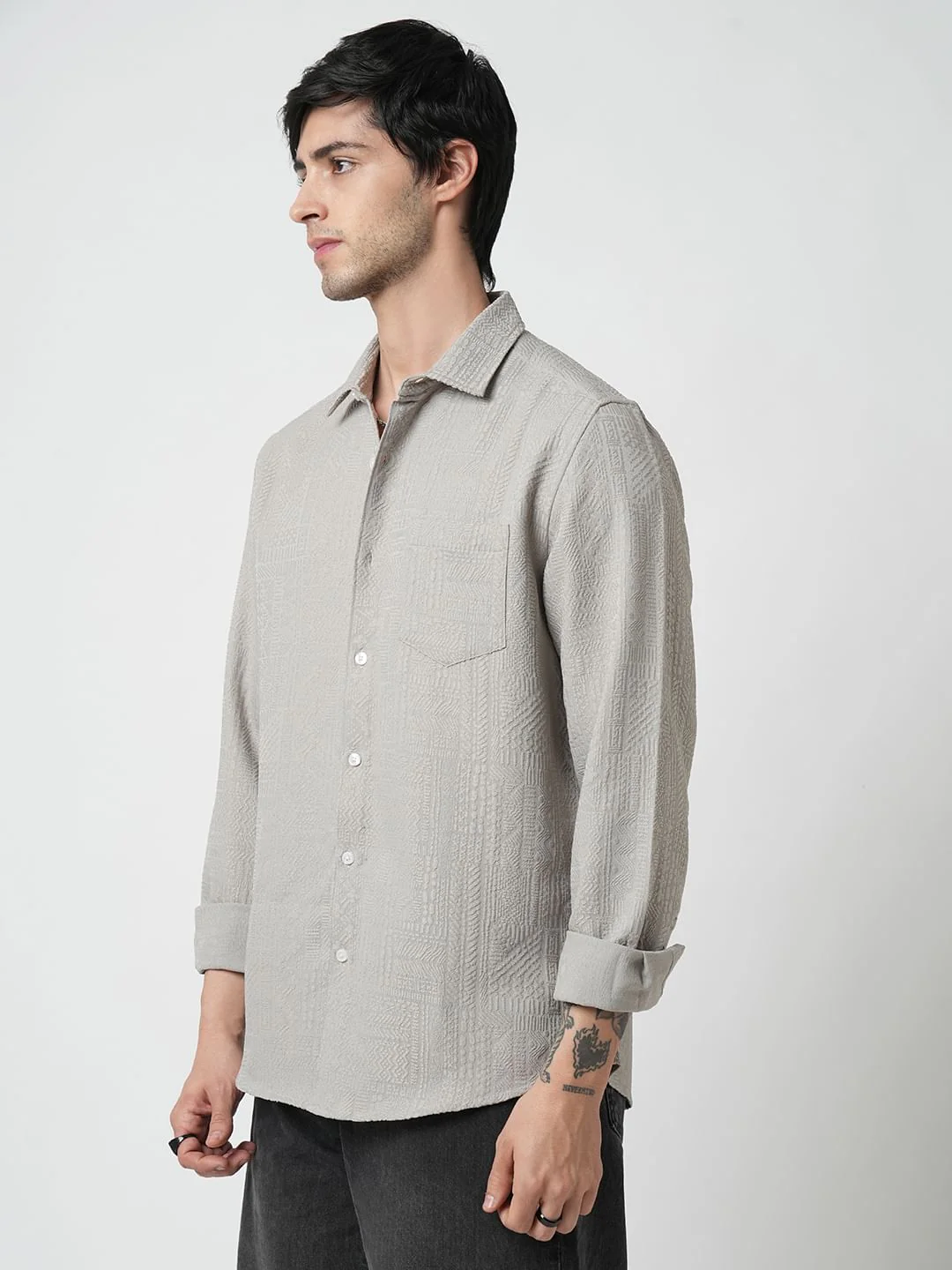 Classic Grey Jacquard Shirt - Image 5