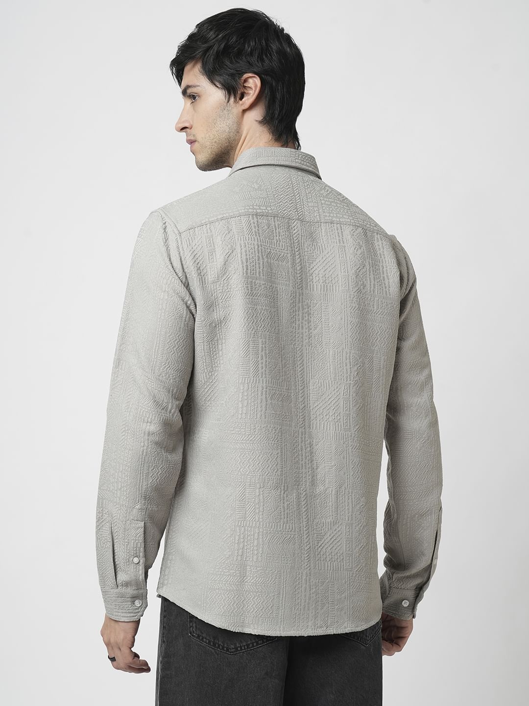 Classic Grey Jacquard Shirt - Image 6