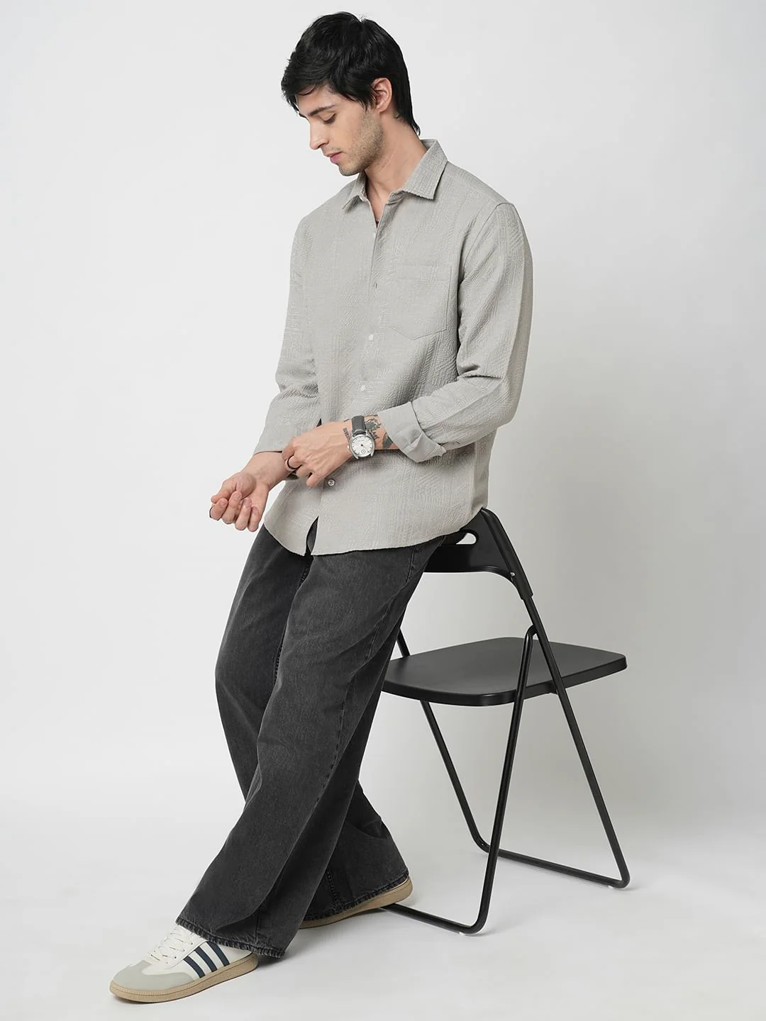 Classic Grey Jacquard Shirt - Image 7